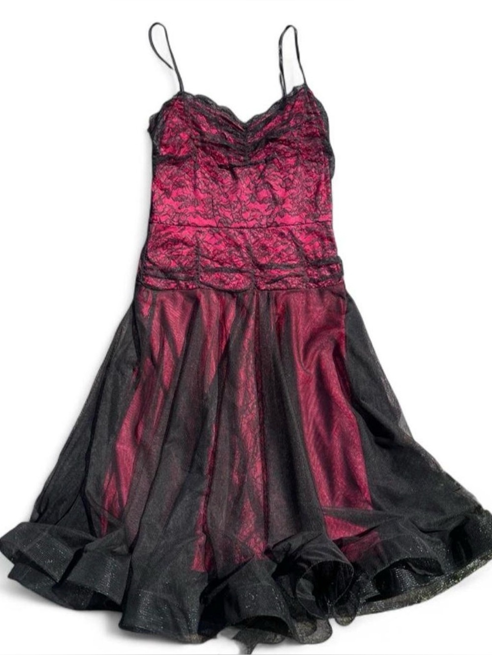 Betsey Johnson pink and Black Lace Midi drop waist Dress